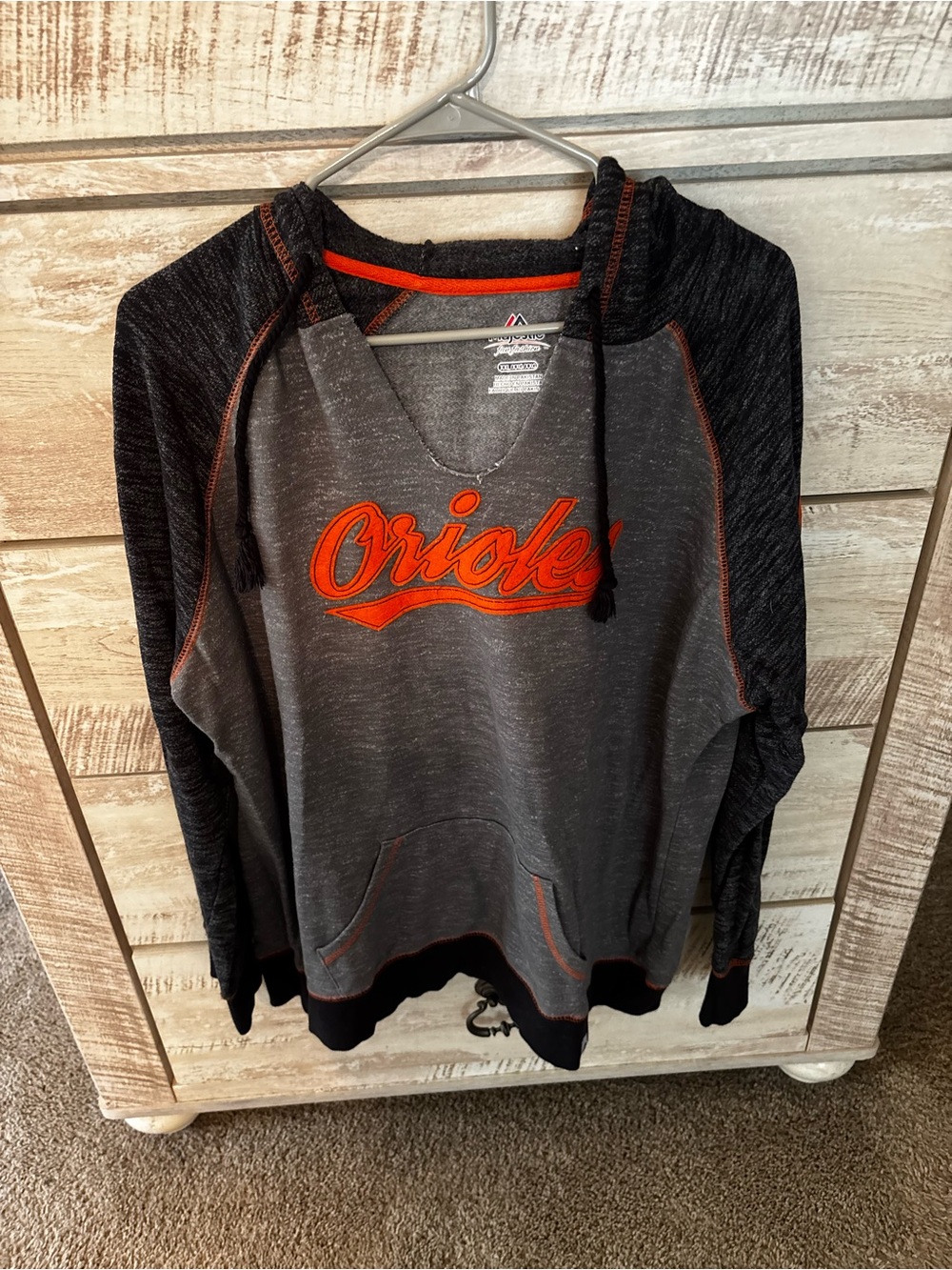 Majestic Gray and Orange Orioles Hooded Sweatshirt